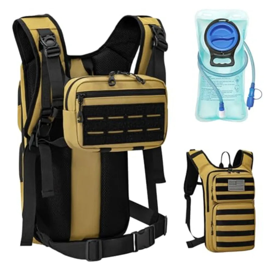Tactical Hydration Backpack With Front Pouch And Water Bladder