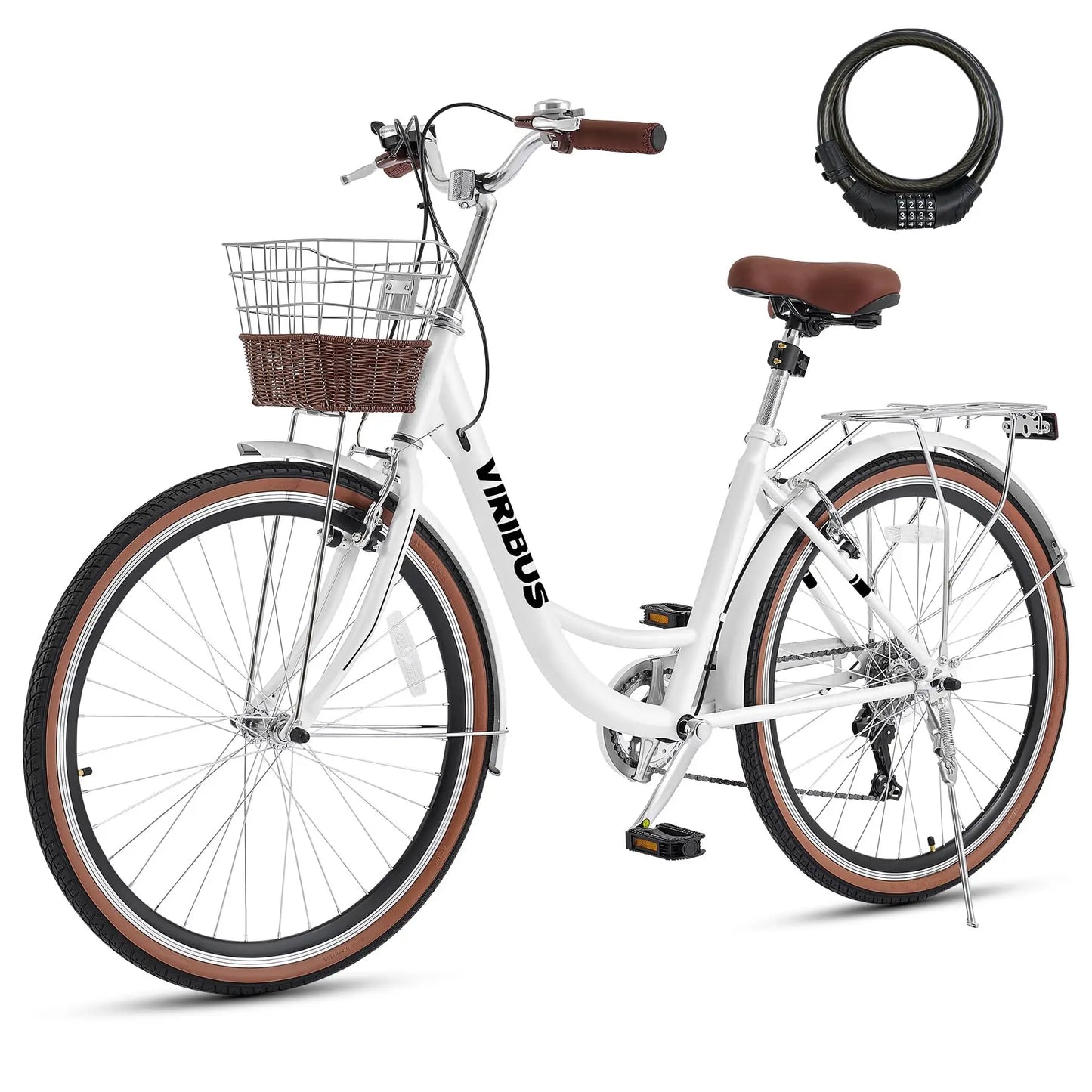 Viribus Womens Cruiser Bike 7 Speed Beach City Commuter Basket