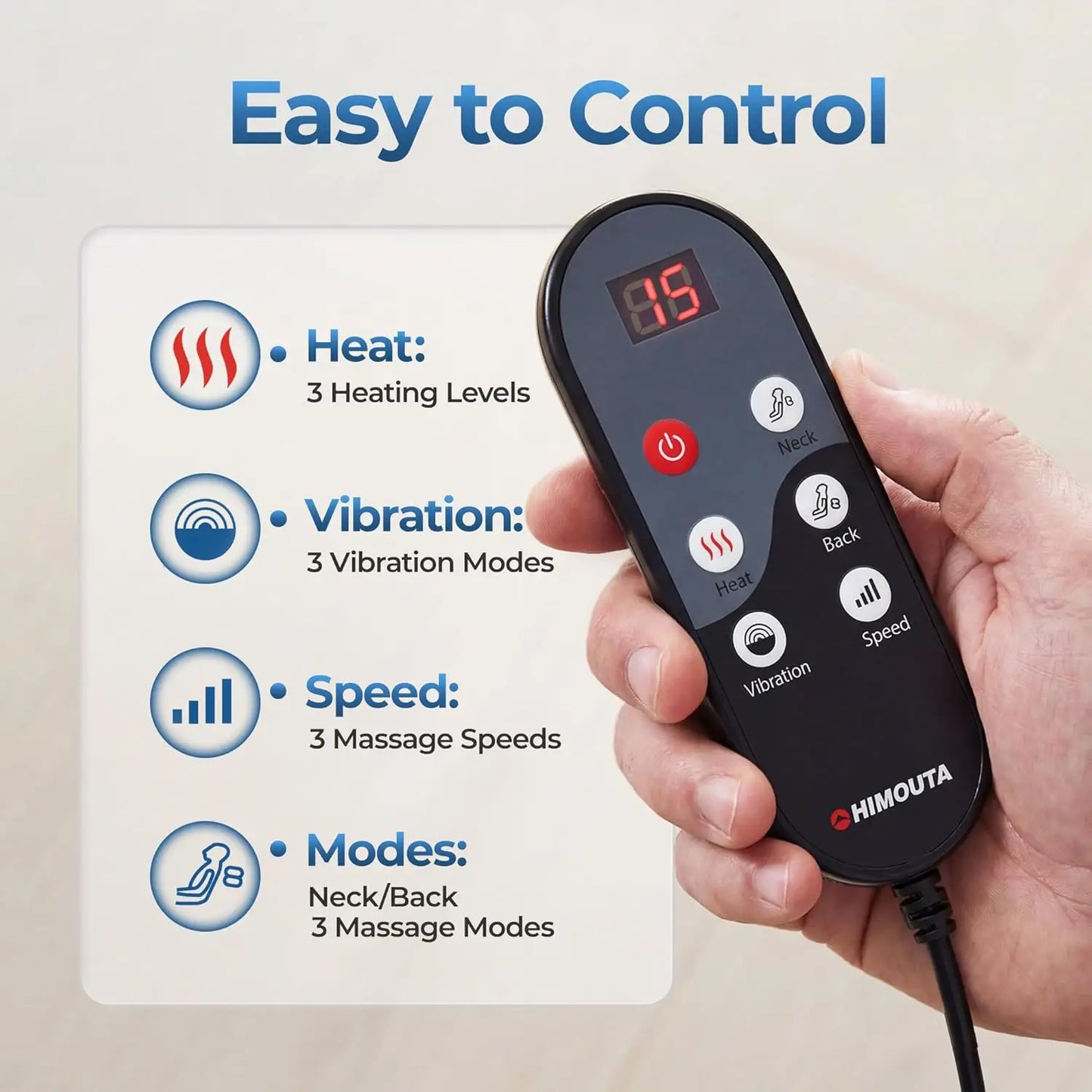HIMOUTA 3-In-1 Shiatsu Neck and Back Massage Cushion With Heat