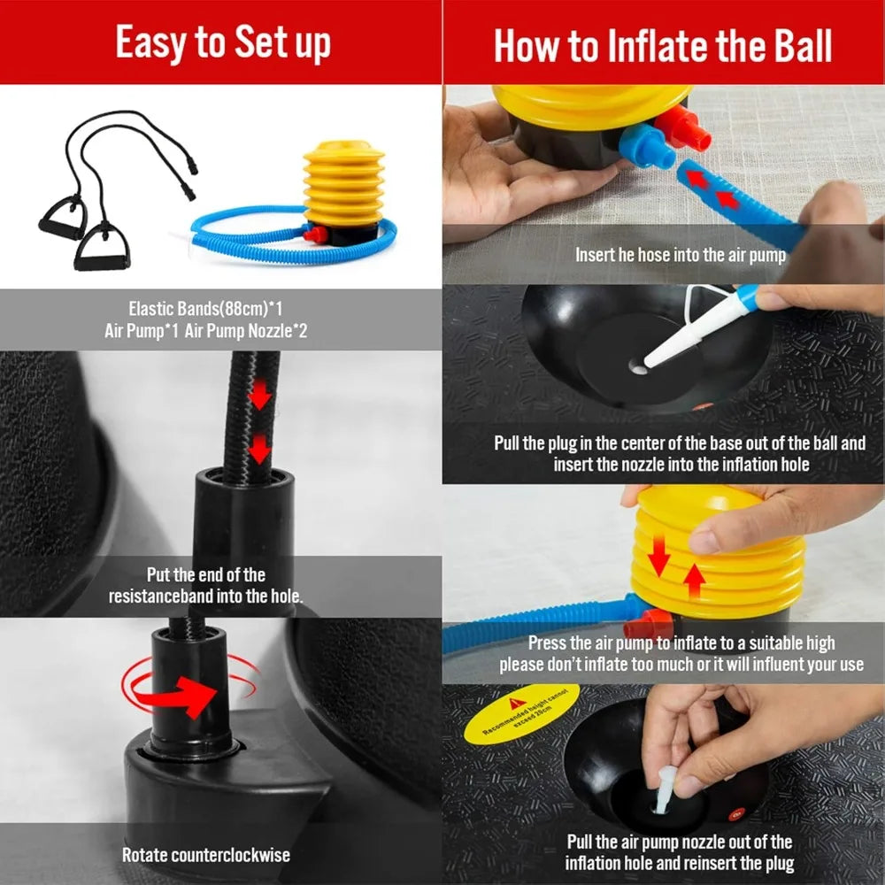 JX FITNESS Balance Half Ball Trainer With Resistance Bands Pump
