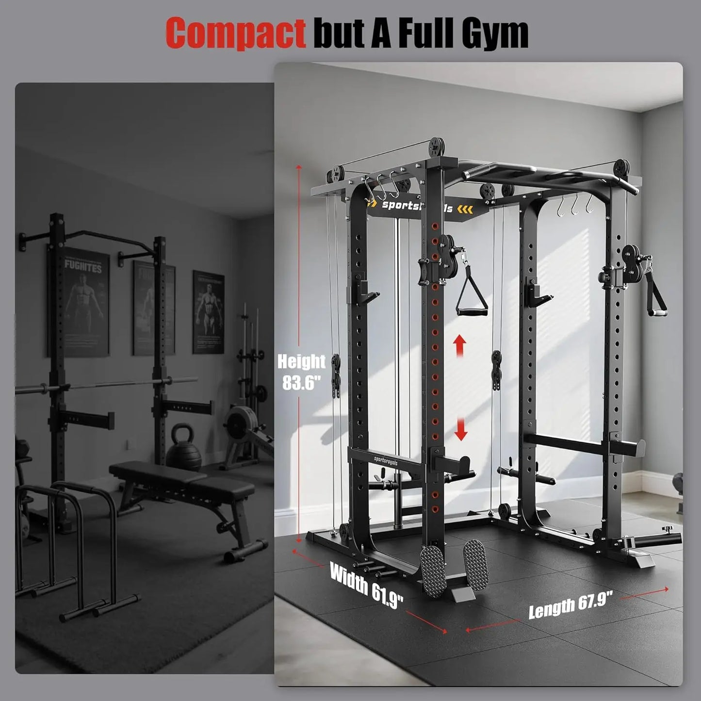 LAT Power Cage And Squat Rack With Pulley System