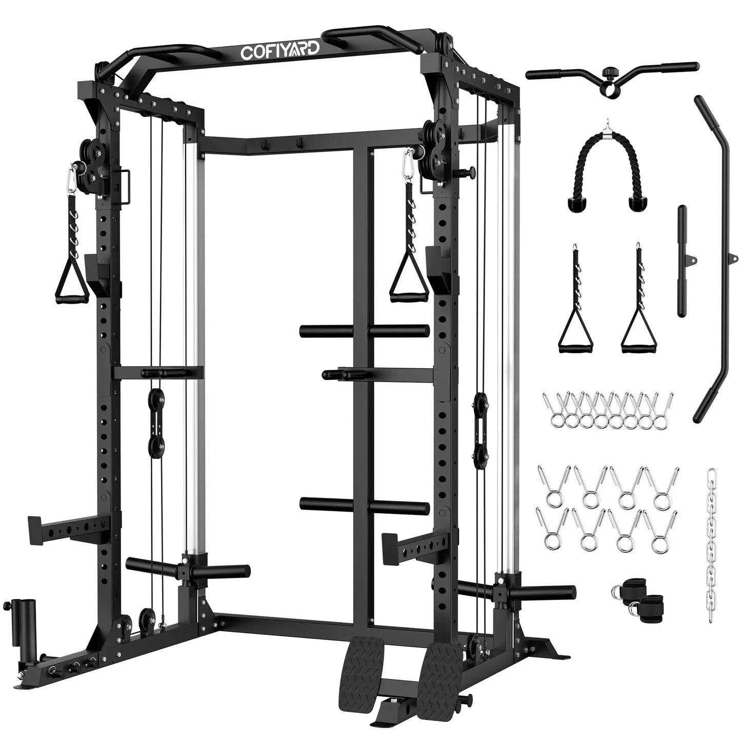 Cofiyard Fitness Power Cage With Dual Pulley And Cable Crossover