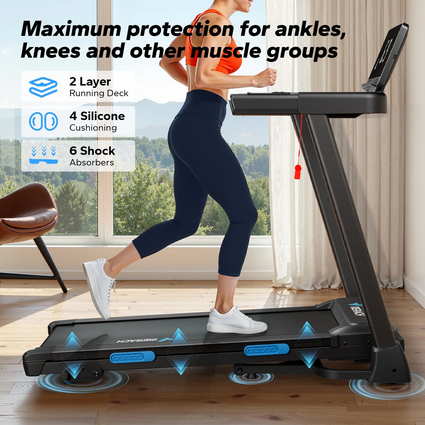 MERACH Foldable Treadmill T12 Incline With Quiet Operation HR Monitor
