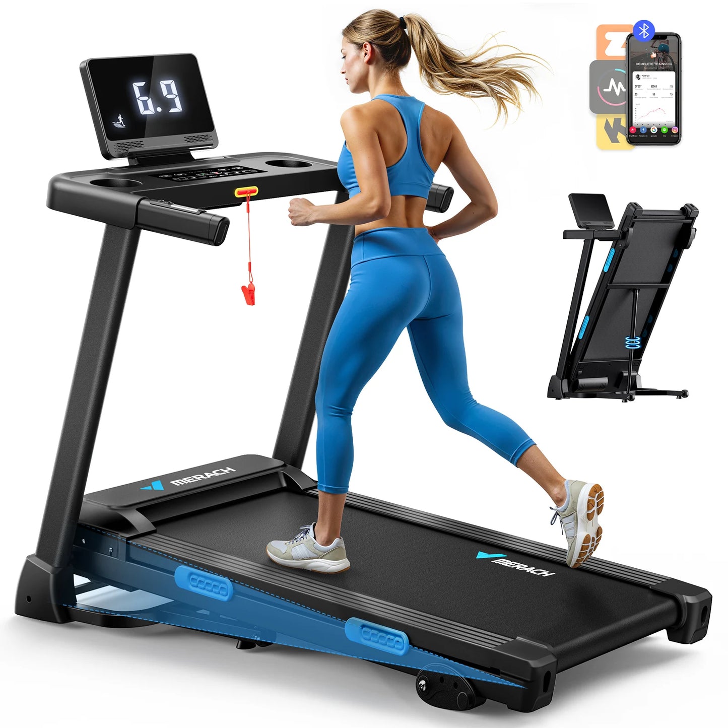 MERACH Foldable Treadmill T12 Incline With Quiet Operation HR Monitor