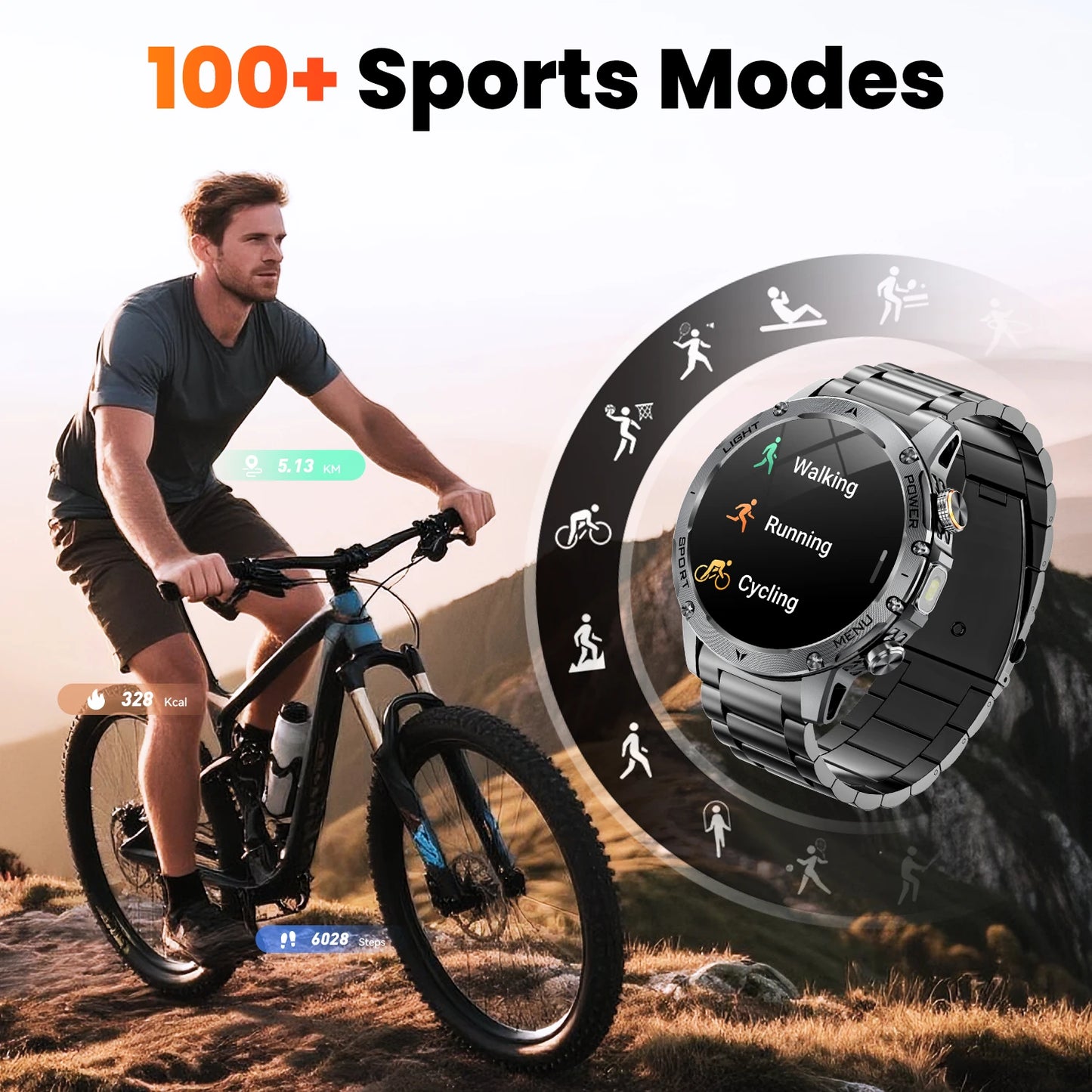 Military Smartwatch With HD Screen And Over 100 Sports Modes