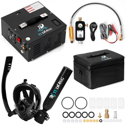 TUDIVING-0.5L Scuba Diving Tank Kit with Air Compressor,Lung Tank with Diving Mask,Portable Scuba Tank for Underwater Training