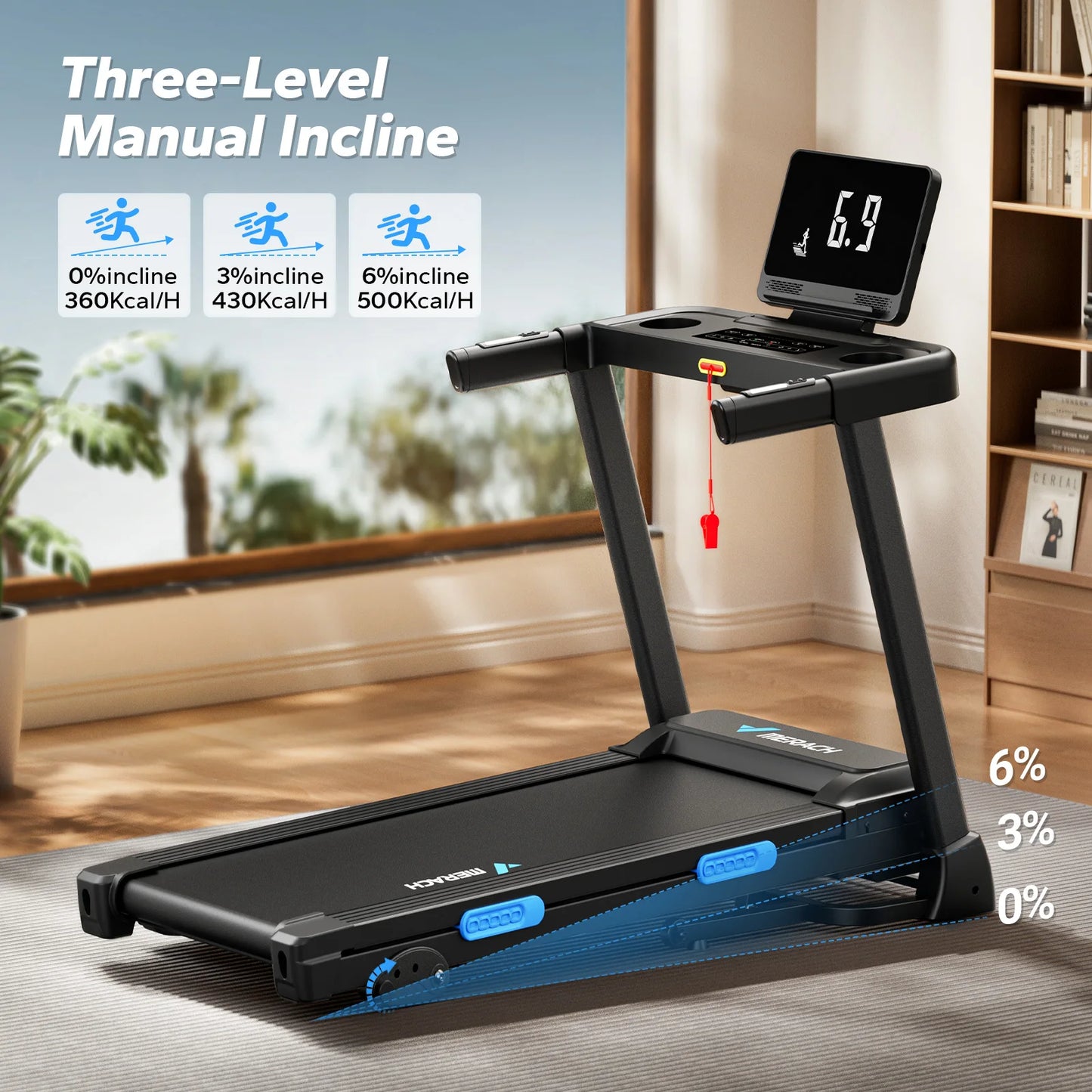 MERACH Foldable Treadmill T12 Incline With Quiet Operation HR Monitor