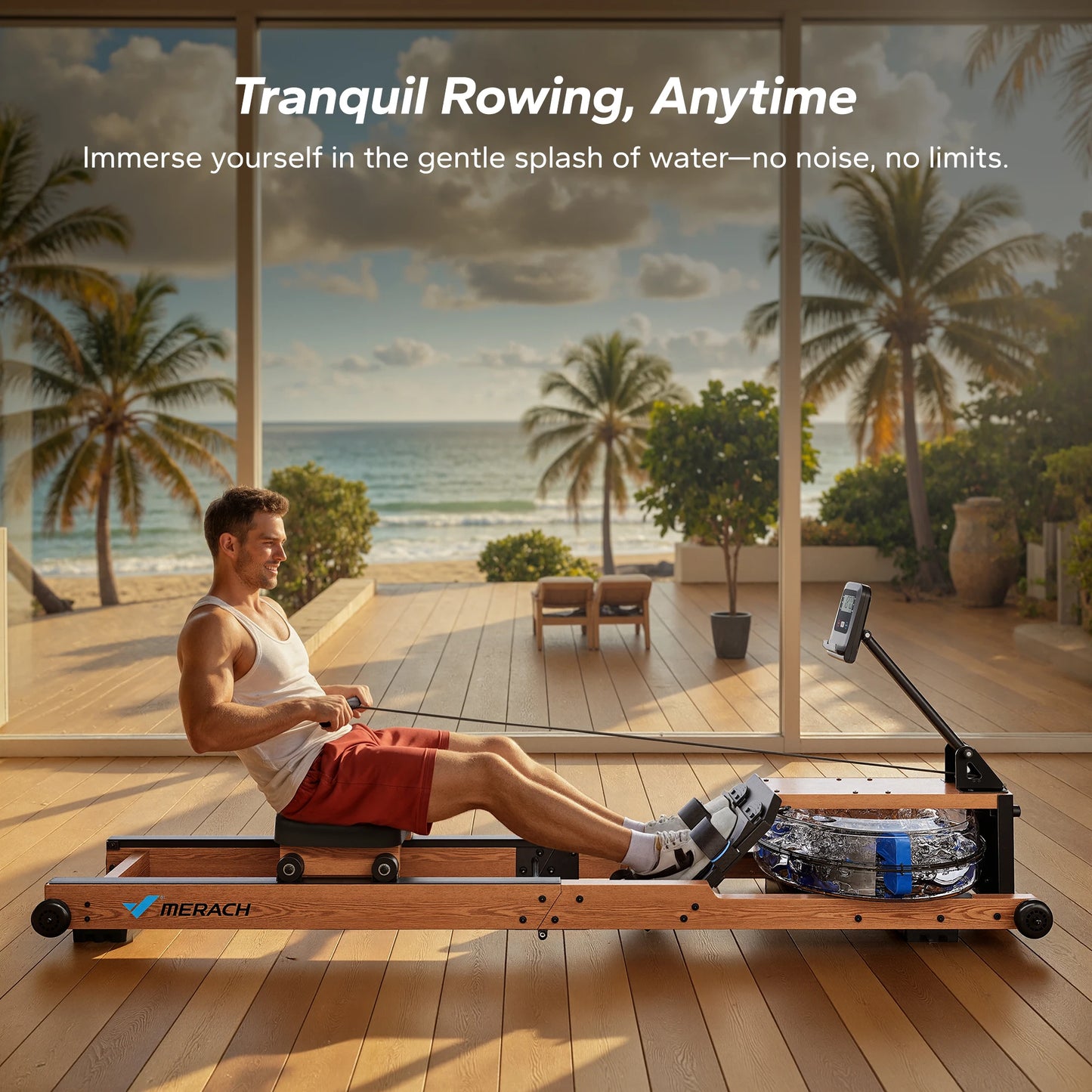 Merach Water Rowing Machine Foldable For Home With 400lbs Capacity