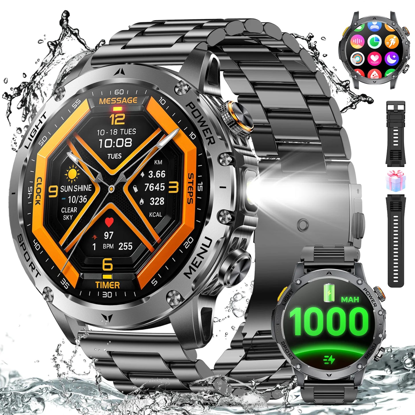Military Smartwatch With HD Screen And Over 100 Sports Modes
