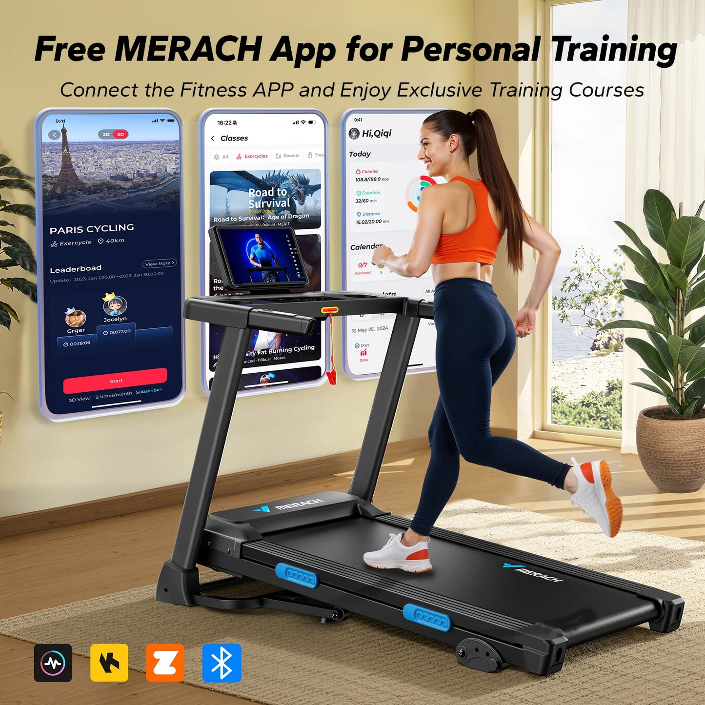 MERACH Foldable Treadmill T12 Incline With Quiet Operation HR Monitor