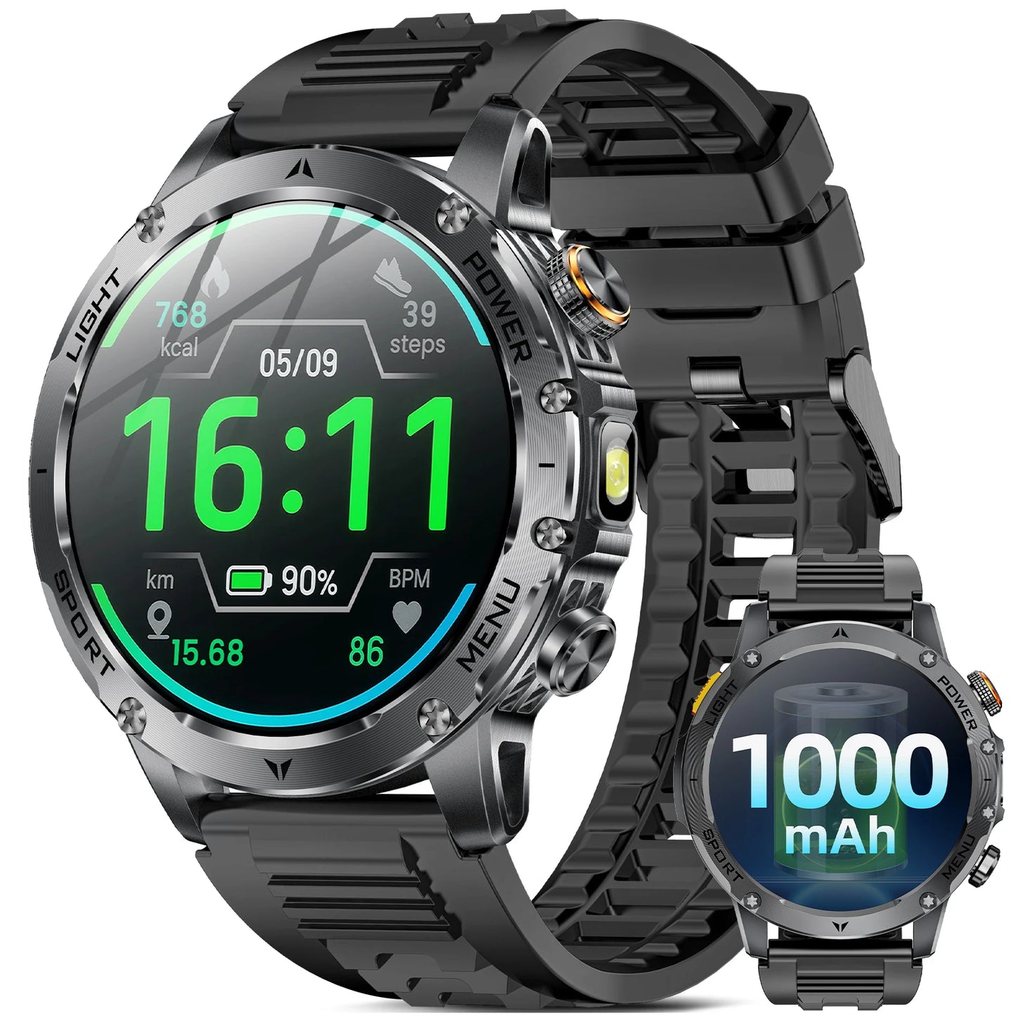 Military Smartwatch With HD Screen And Over 100 Sports Modes