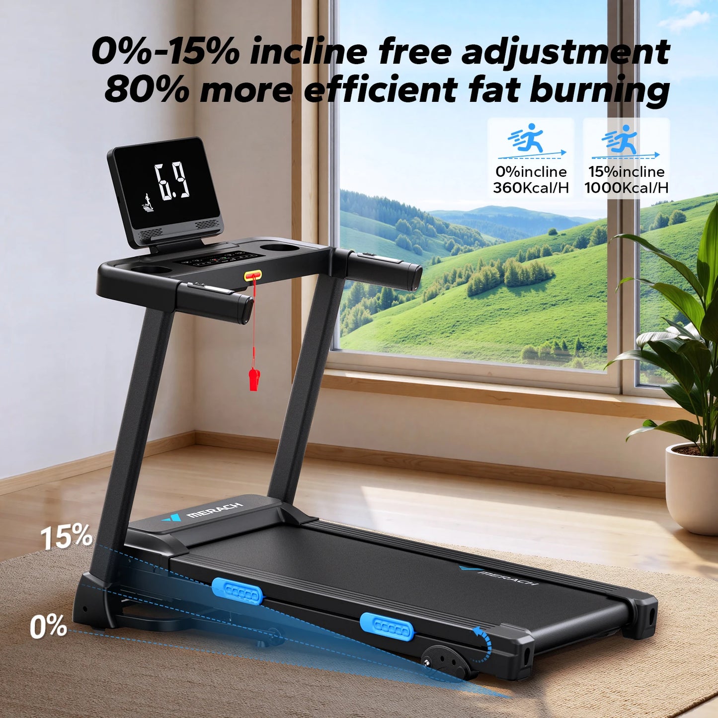 MERACH Foldable Treadmill T12 Incline With Quiet Operation HR Monitor