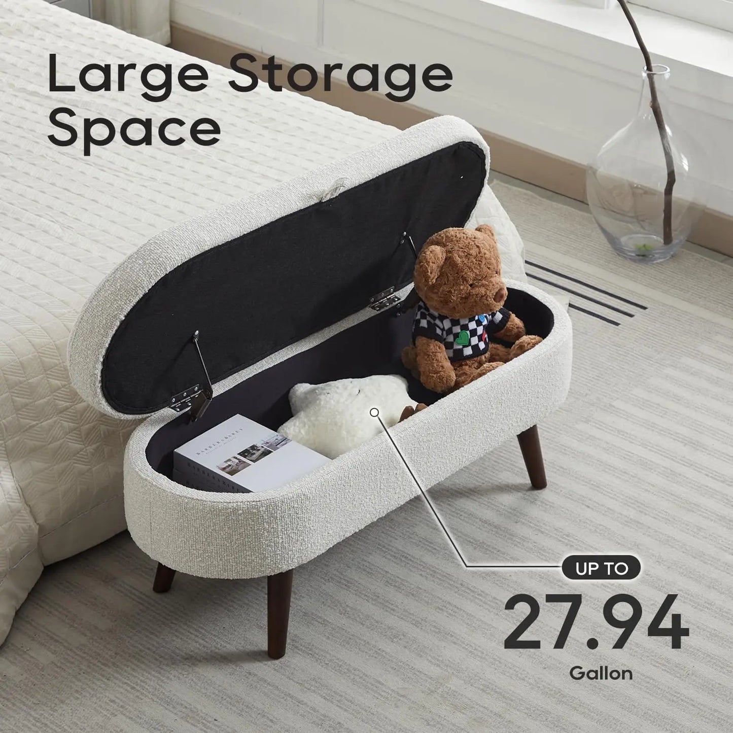 TODRANI Boucle Storage Ottoman Bench Flip Top with Safety Hinge