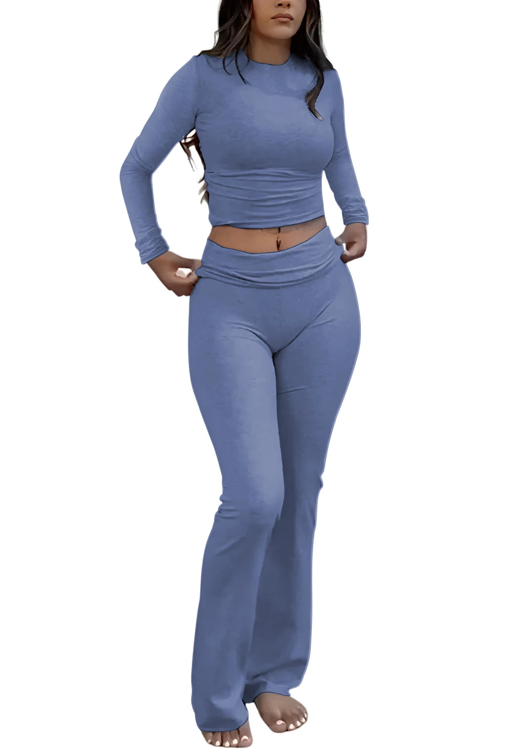 Women's Yoga Two-Piece Long-Sleeve Wide-Leg Active Set