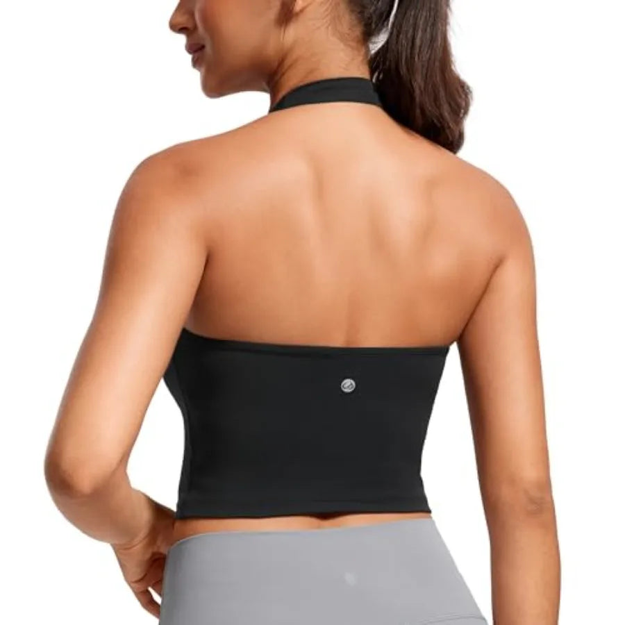 CRZ YOGA Butterluxe Halter Crop Tank Open Back Sports Bra