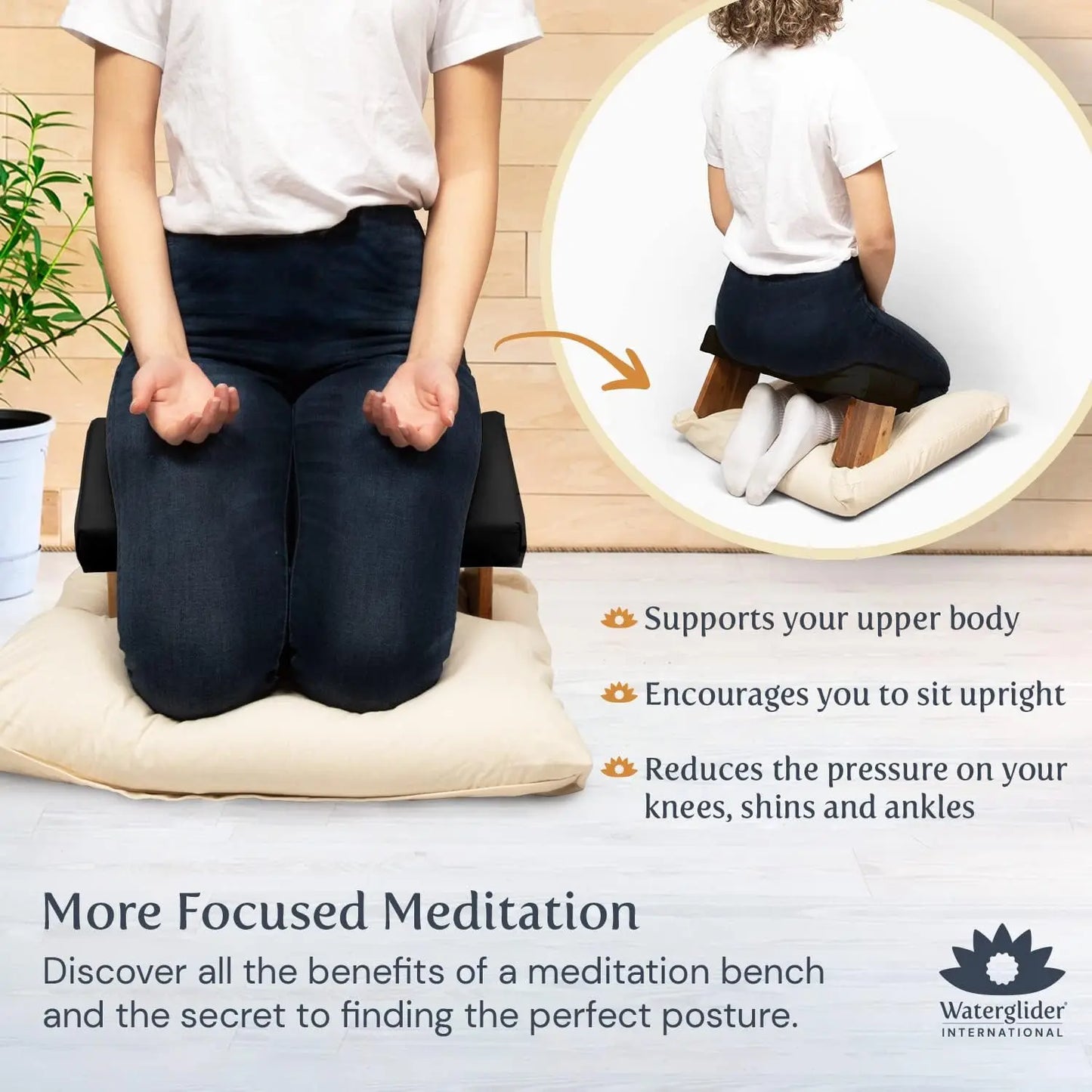 Acacia Wood Meditation Bench for Perfect Posture Seiza Stool