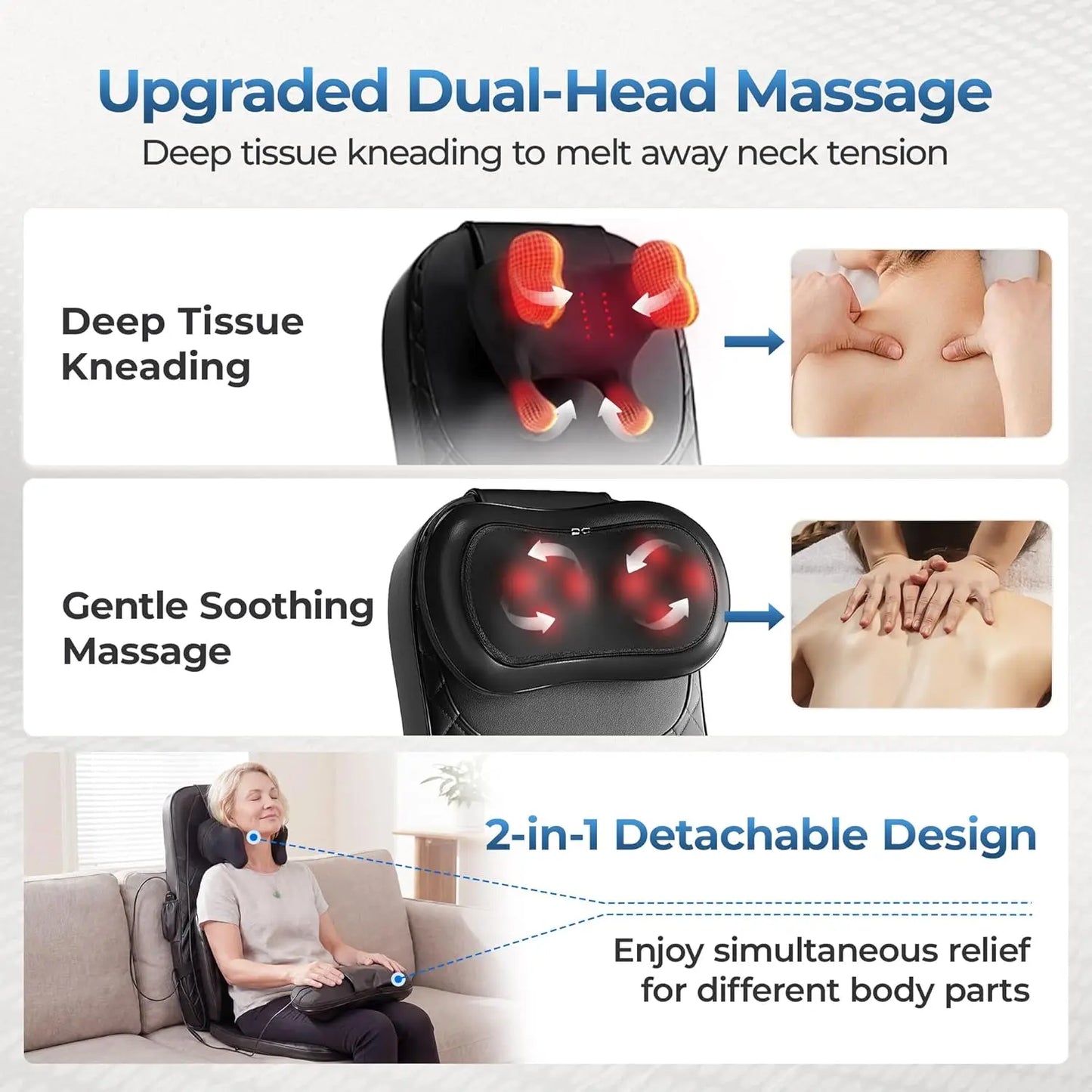 HIMOUTA 3-In-1 Shiatsu Neck and Back Massage Cushion With Heat