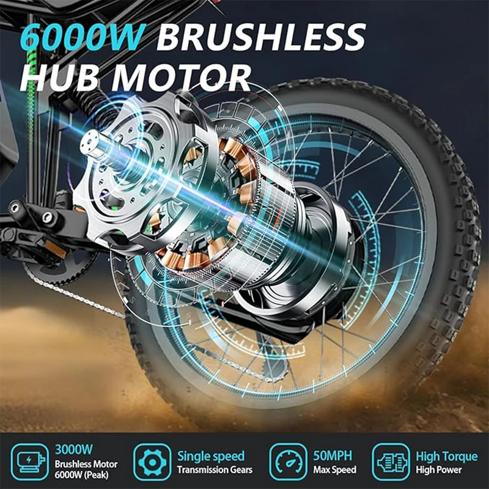 6000W Electric Dirt Bike With 60V 25Ah Battery Dual Suspension