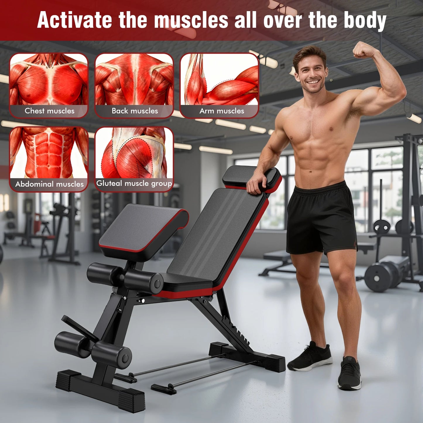 7 Level Foldable Weight Bench With Incline Extended Headrest