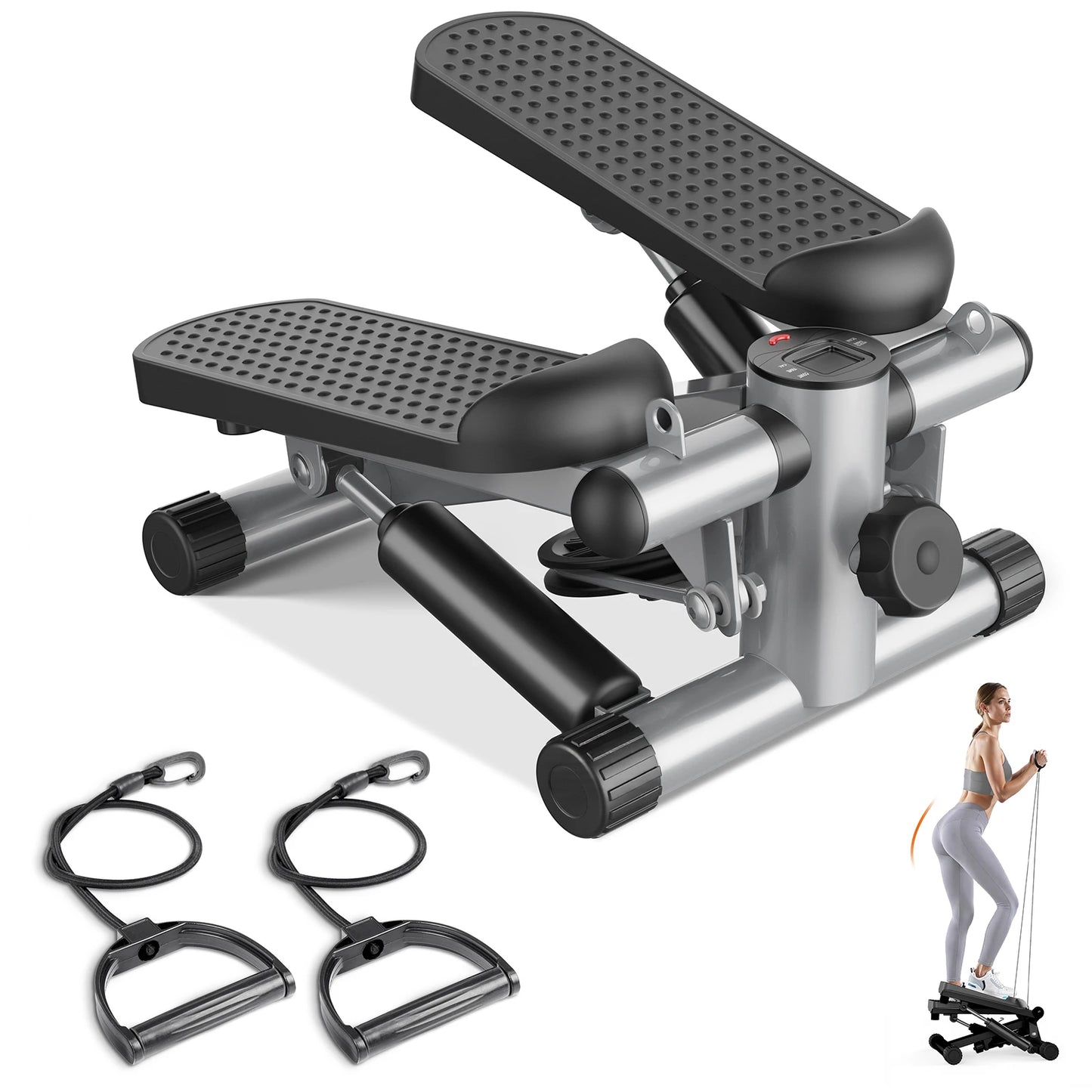 Mini Stepper With Resistance Bands, 300 LBS Capacity, LCD Monitor