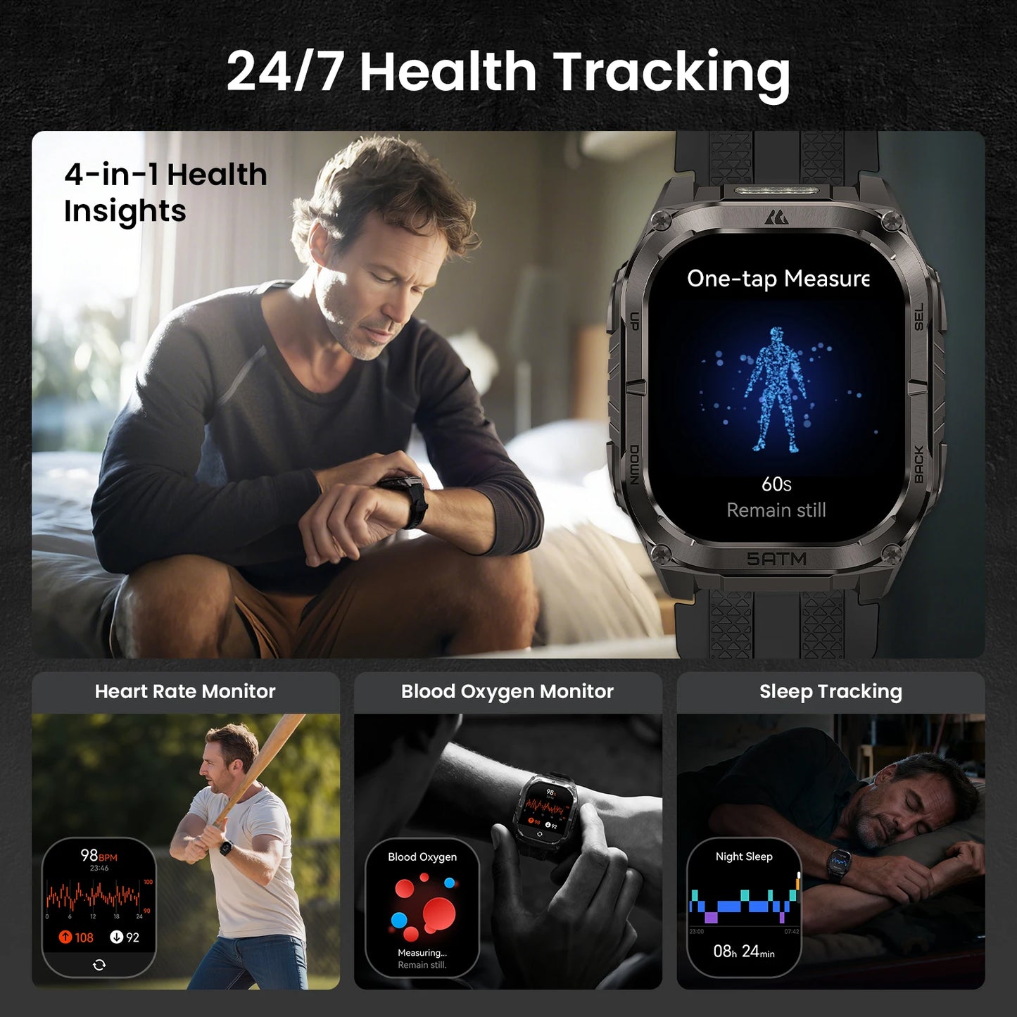 Kospe Tank M4C Rugged GPS Smartwatch For Men Health Tracking