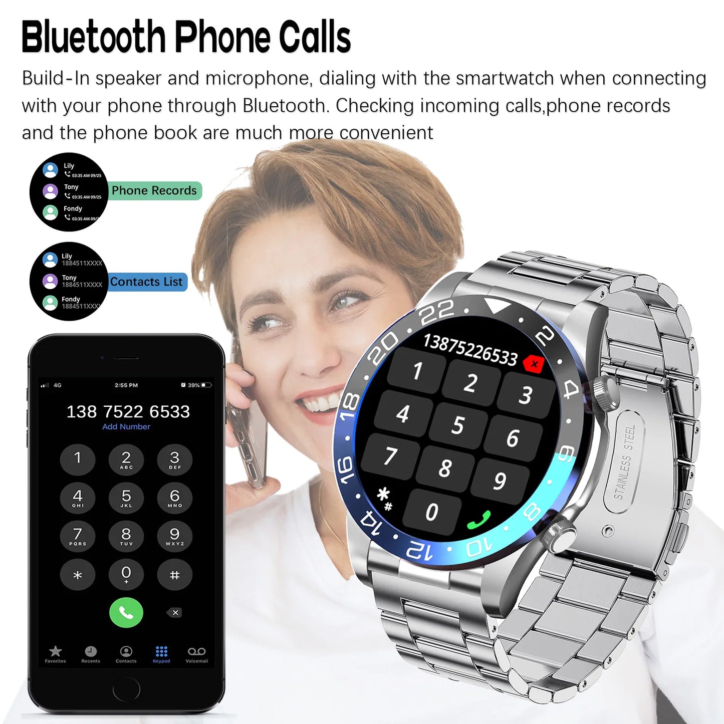 Smart Watch For Men AMOLED Bluetooth Heart Rate Fitness Tracker