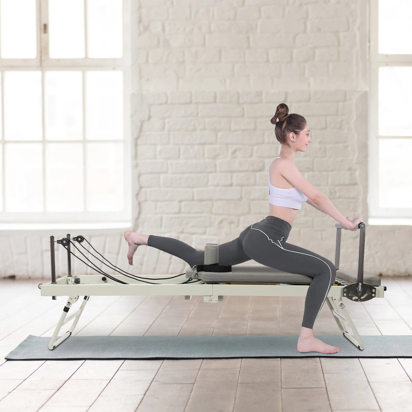 Pilates Reformer Foldable Machine With Dual Resistance Springs And Cords