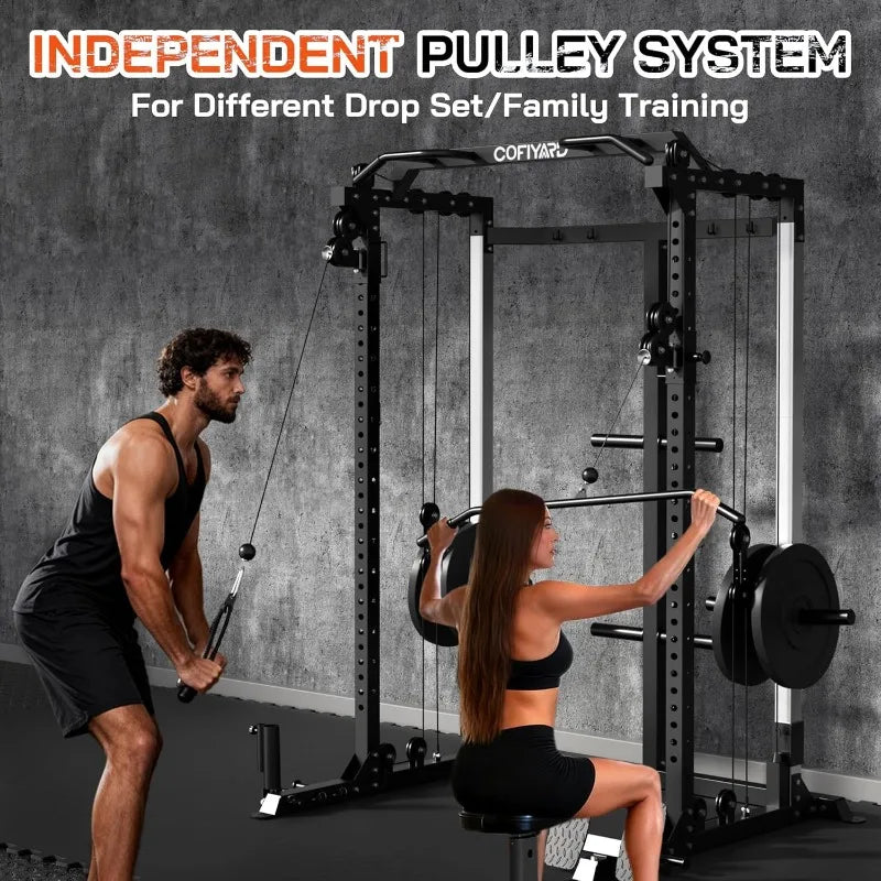 Cofiyard Fitness Power Cage With Dual Pulley And Cable Crossover
