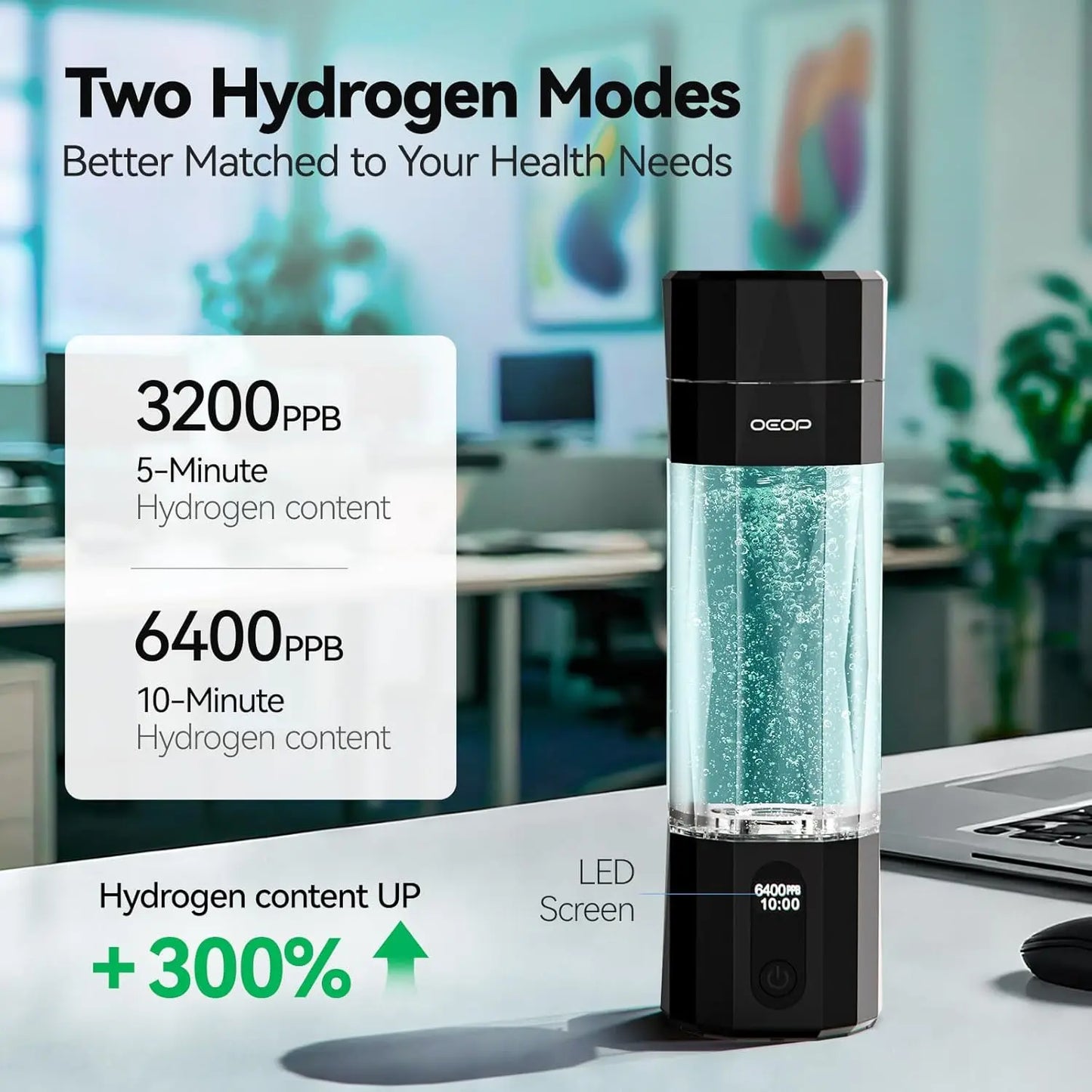 Hydrogen Water Bottle Generator 6400 PPB Concentration SPE PEM Portable