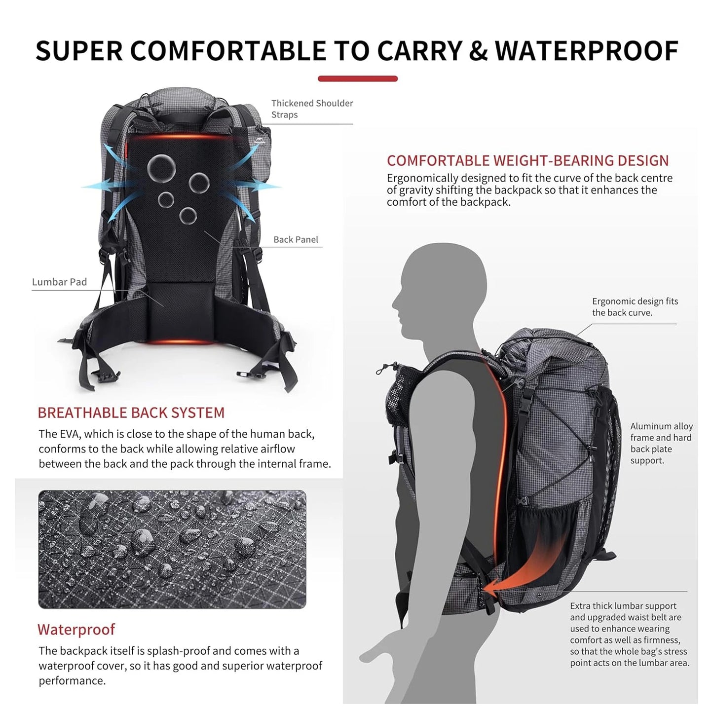Naturehike Outdoor Mountain Backpack Waterproof With Rain Cover