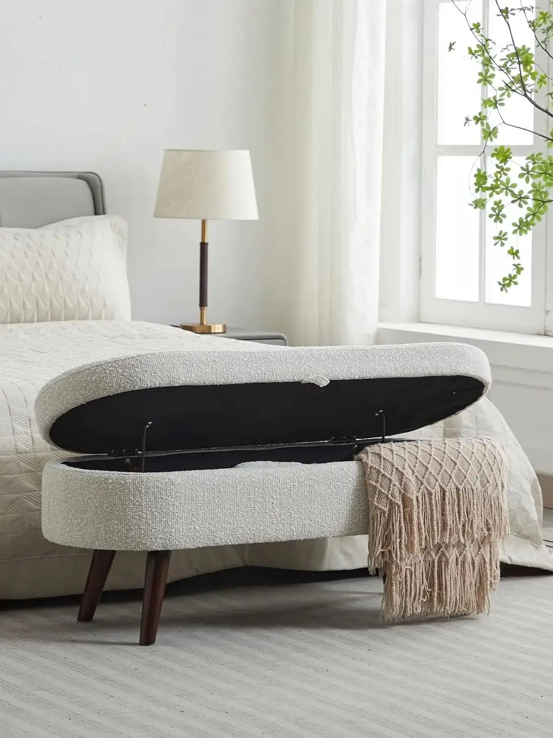 TODRANI Boucle Storage Ottoman Bench Flip Top with Safety Hinge
