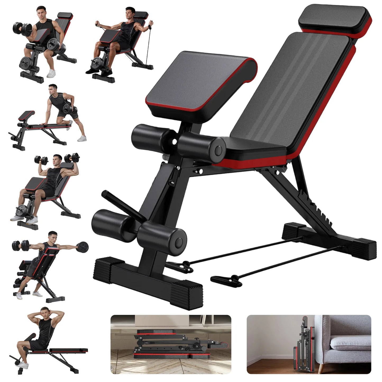 7 Level Foldable Weight Bench With Incline Extended Headrest