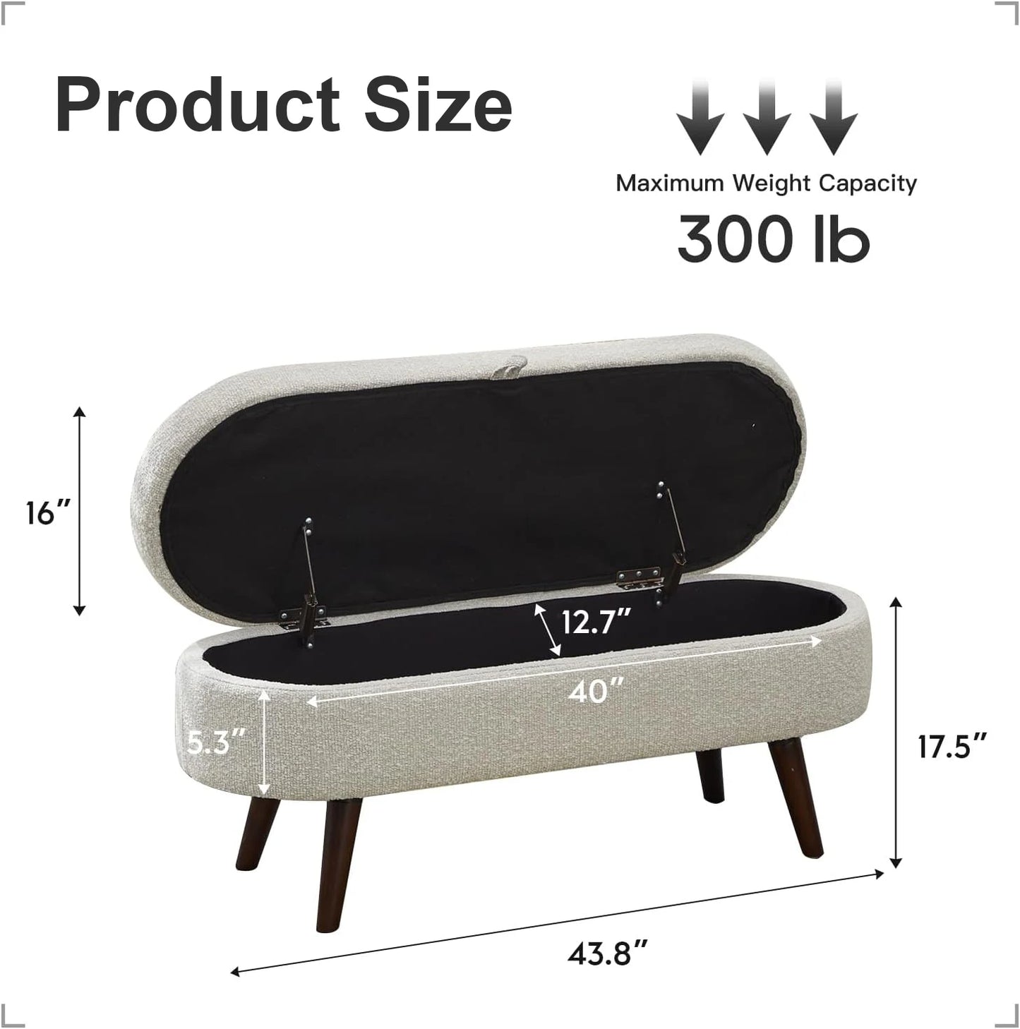 TODRANI Boucle Storage Ottoman Bench Flip Top with Safety Hinge