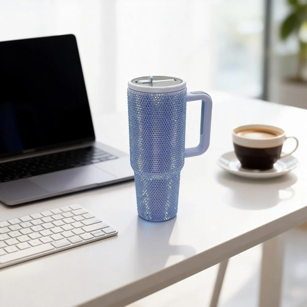 Bling Rhinestone Tumbler Stainless Steel Vacuum Insulated With Handle