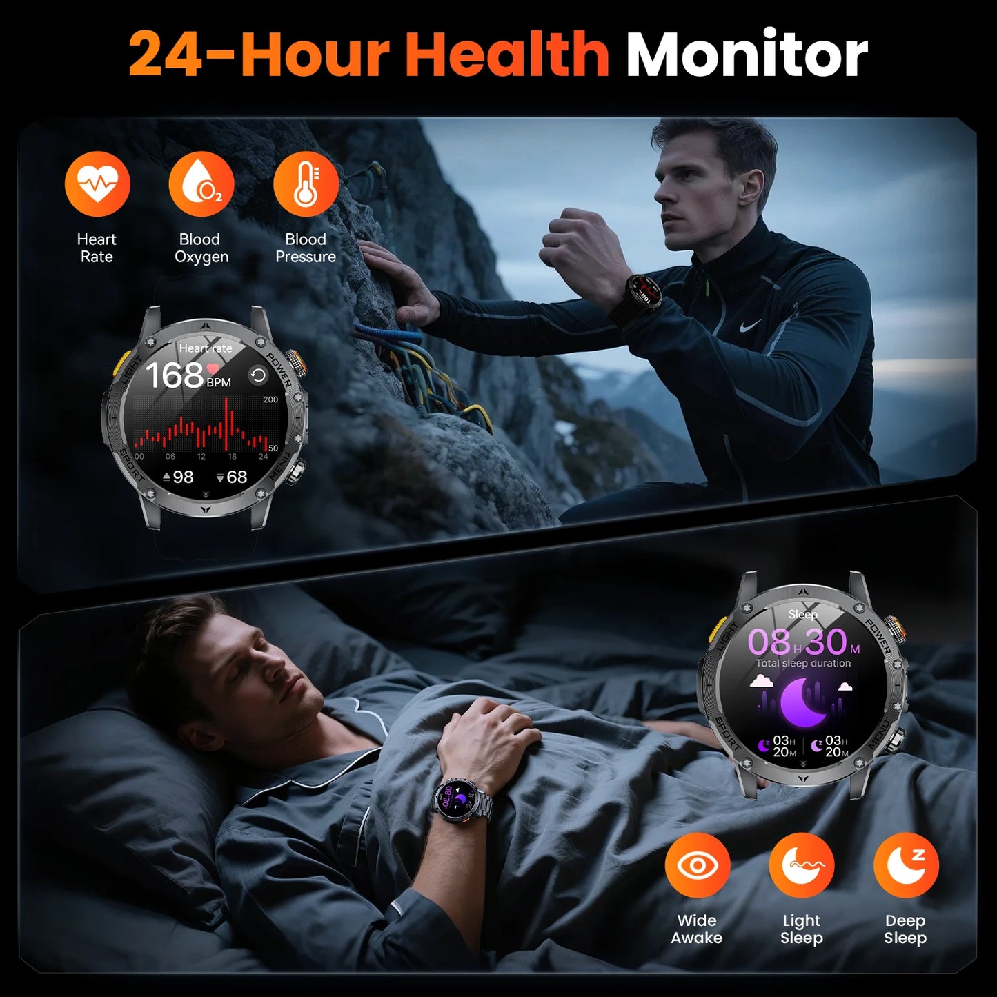 Military Smartwatch With HD Screen And Over 100 Sports Modes
