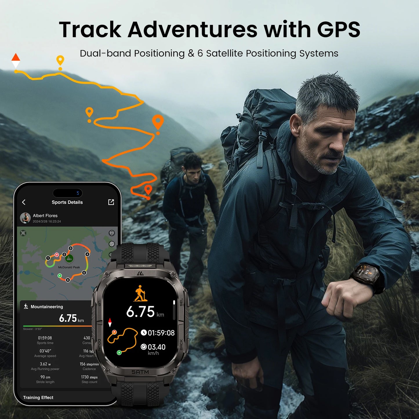 Kospe Tank M4C Rugged GPS Smartwatch For Men Health Tracking