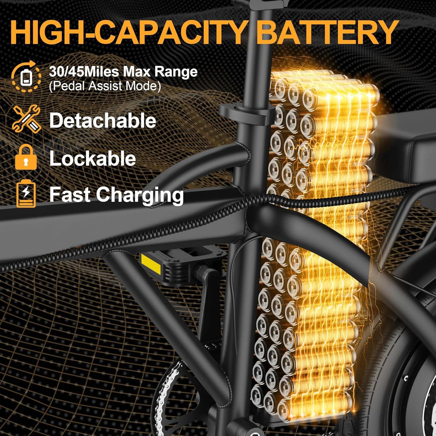 Ladped Foldable Electric Bike 500W 48V Two Seat Range 30mi