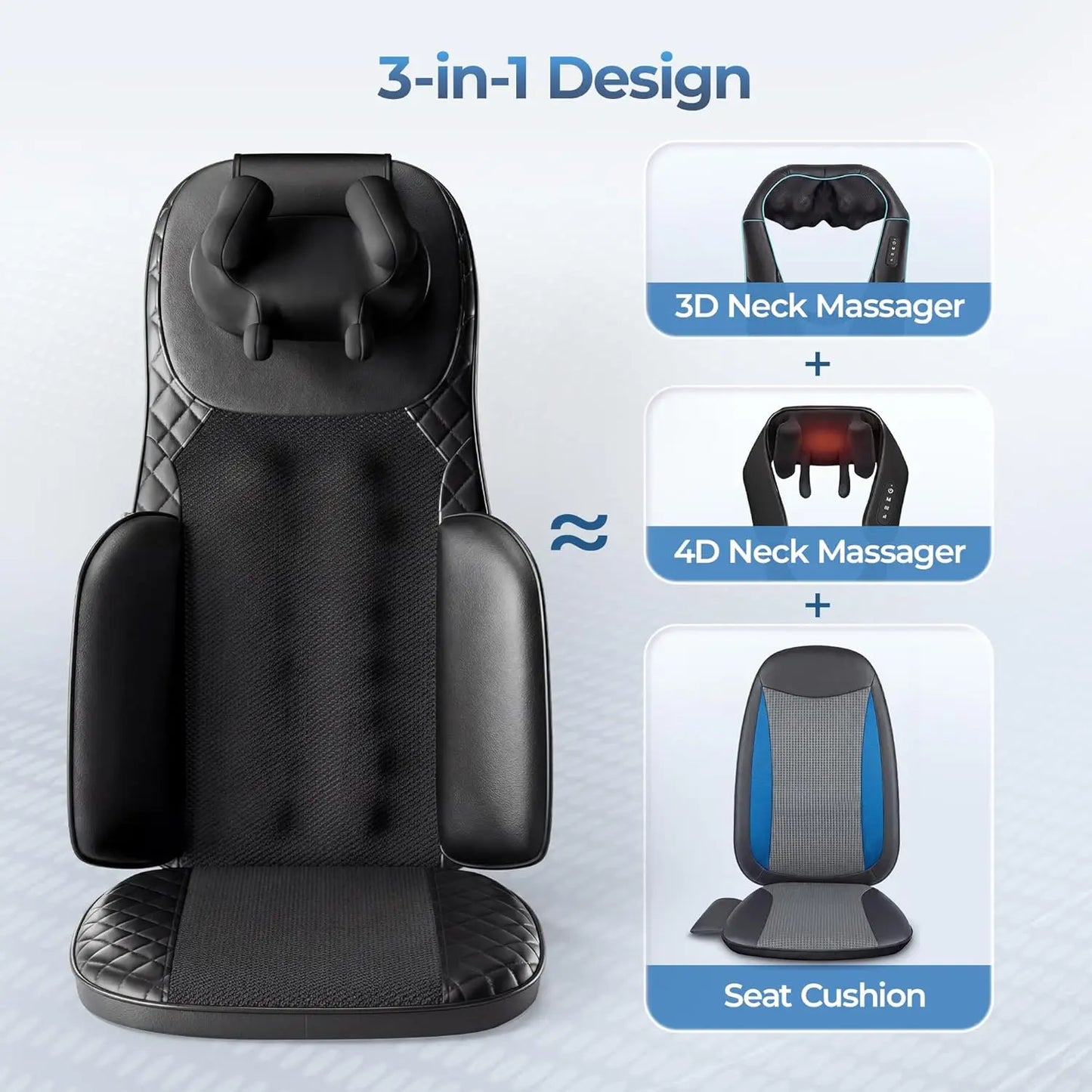 HIMOUTA 3-In-1 Shiatsu Neck and Back Massage Cushion With Heat