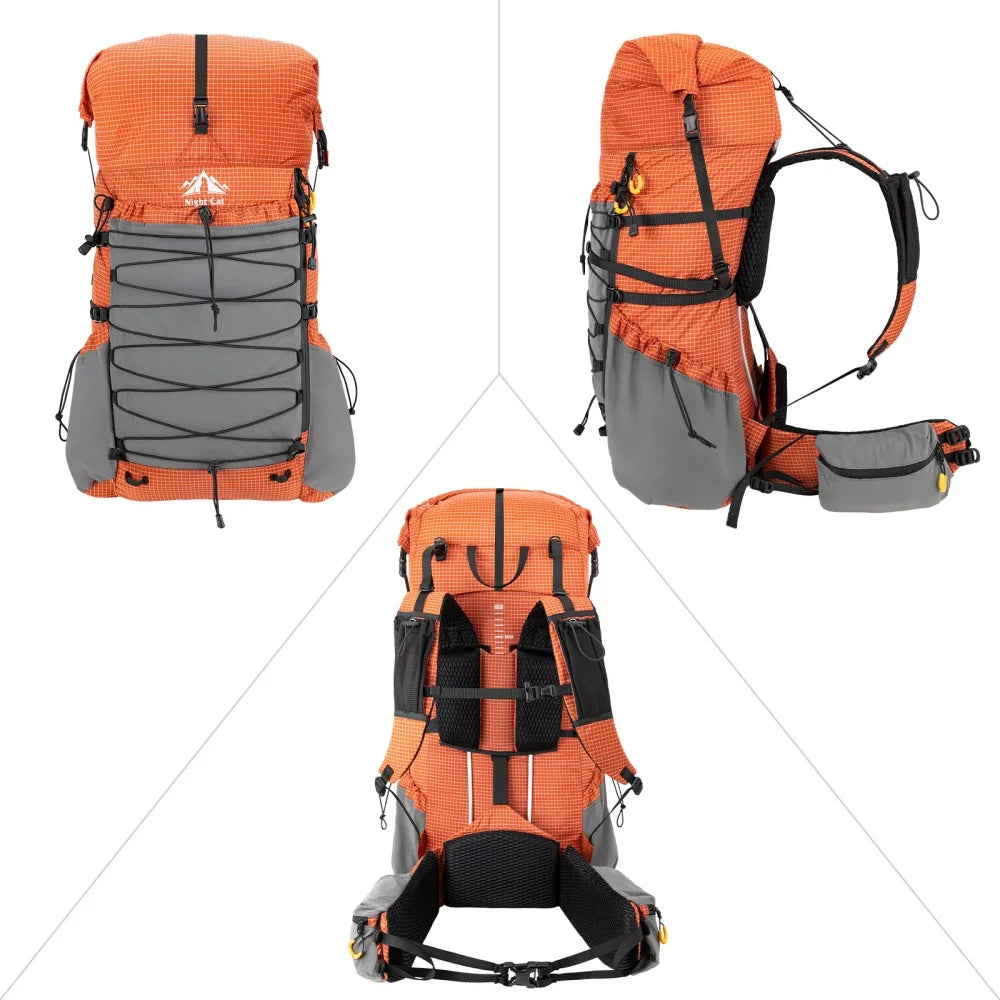 Night Cat Lightweight Internal-Frame Roll-Top Hiking Backpack with Rain Cover
