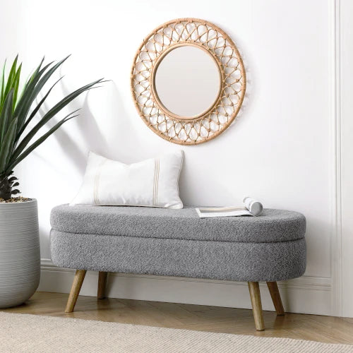 TODRANI Boucle Storage Ottoman Bench Flip Top with Safety Hinge