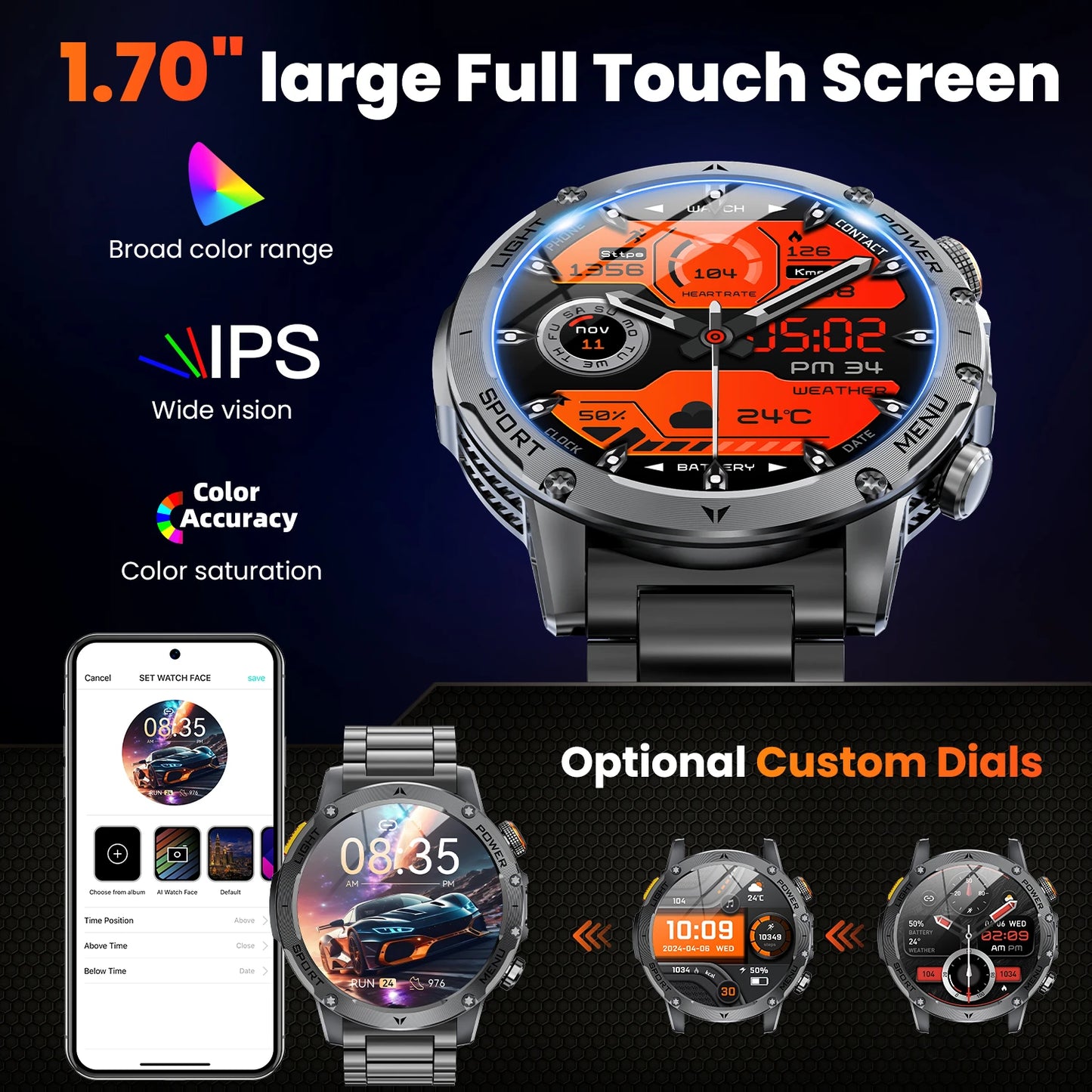 Military Smartwatch With HD Screen And Over 100 Sports Modes