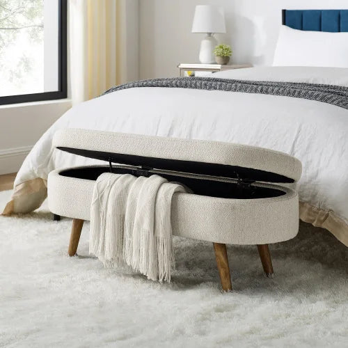 TODRANI Boucle Storage Ottoman Bench Flip Top with Safety Hinge