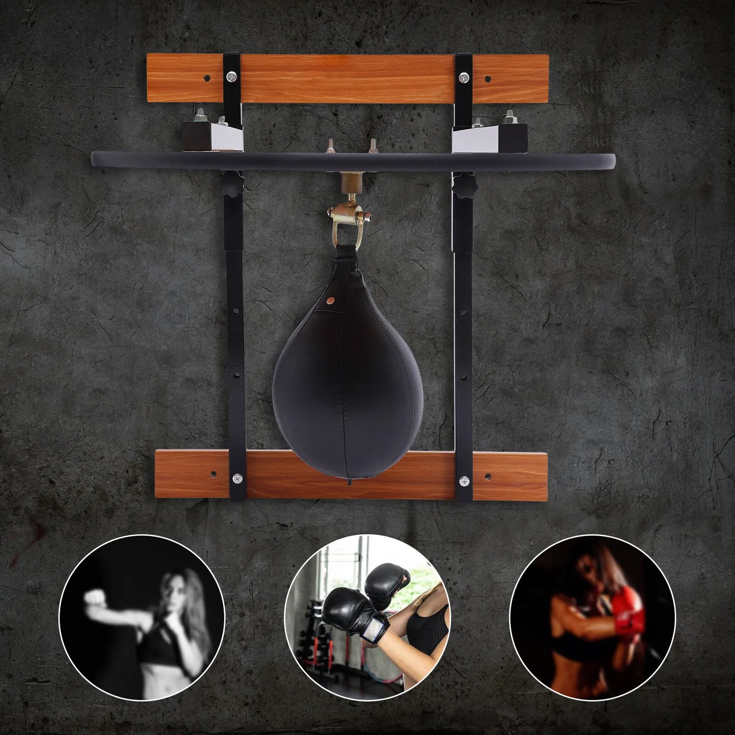 Wall-Mounted Boxing Bag Platform Trainer Kit With Adjustable Speed