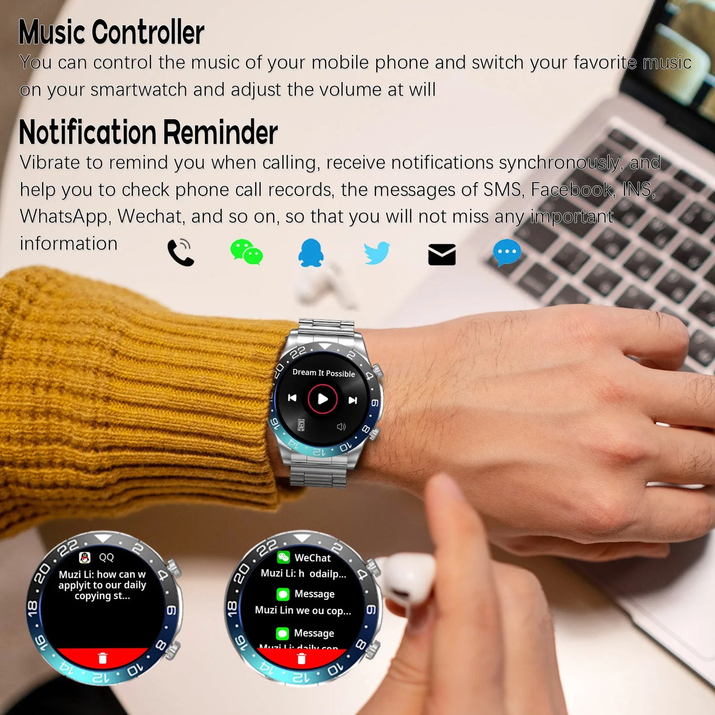 Smart Watch For Men AMOLED Bluetooth Heart Rate Fitness Tracker