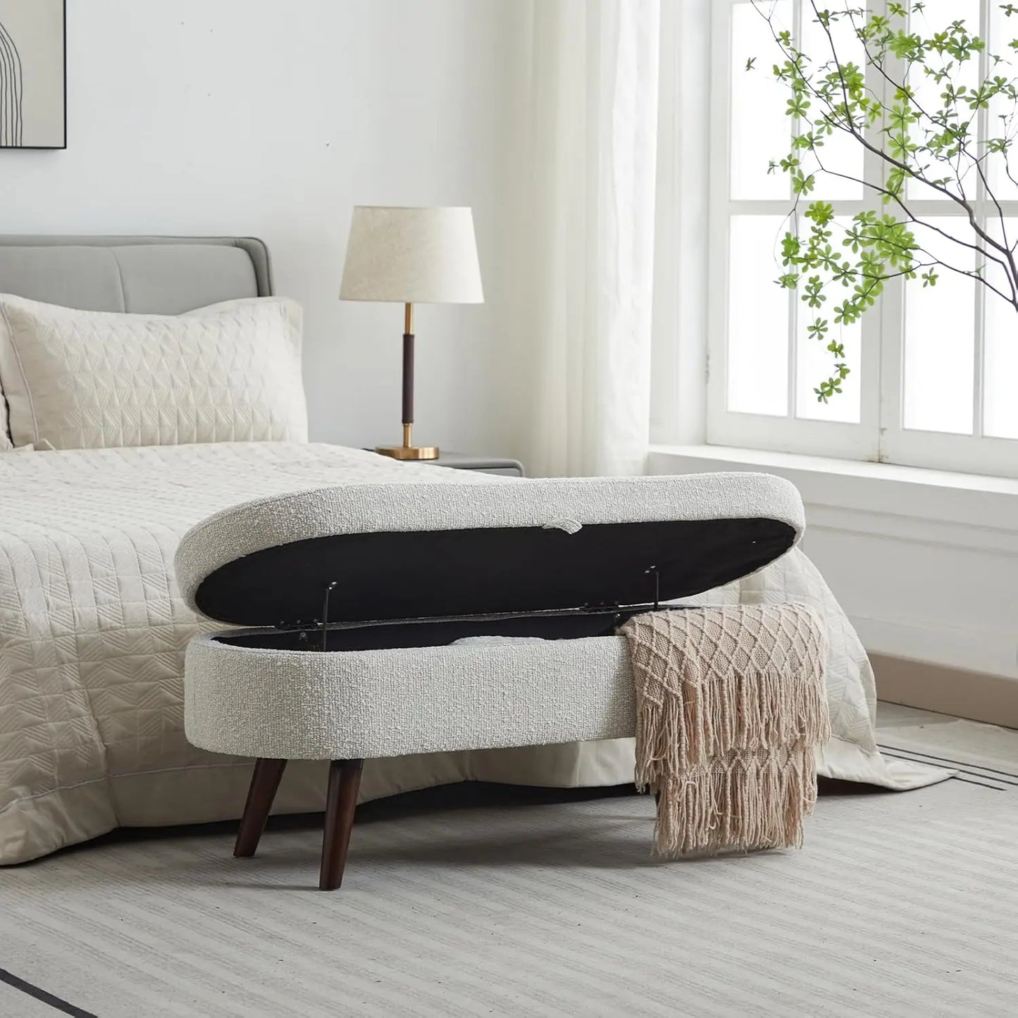 TODRANI Boucle Storage Ottoman Bench Flip Top with Safety Hinge