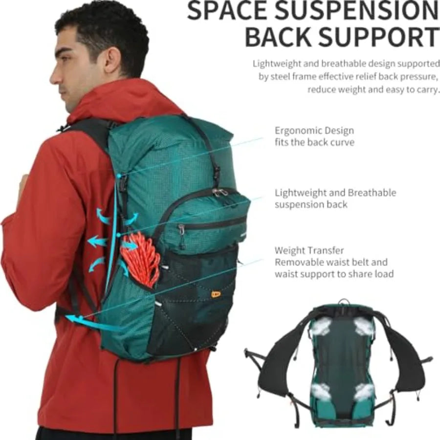 Lightweight 30L Hiking Backpack Waterproof With 3L Water Bladder Rain Cover