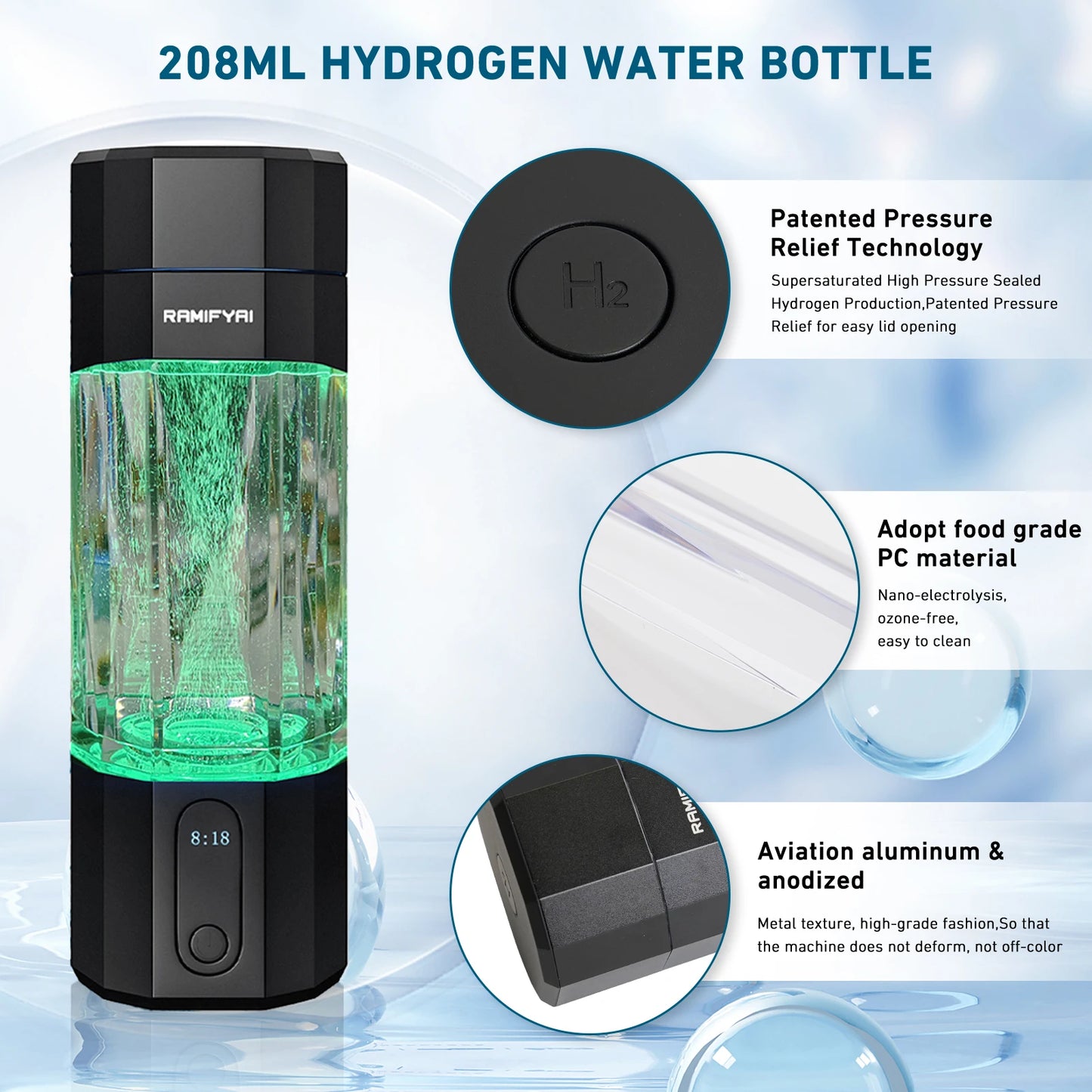 Hydrogen Water Bottle With SPE PEM Technology Performance
