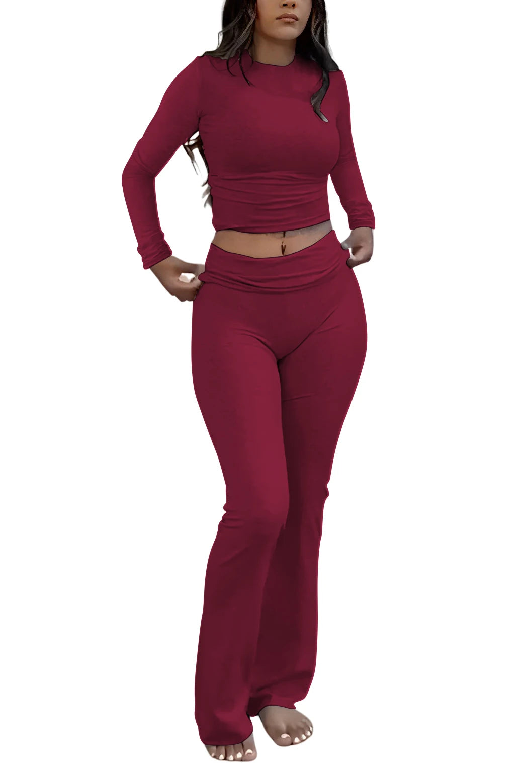 Women's Yoga Two-Piece Long-Sleeve Wide-Leg Active Set