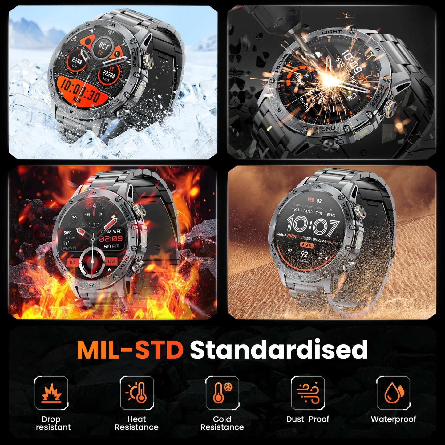Military Smartwatch With HD Screen And Over 100 Sports Modes