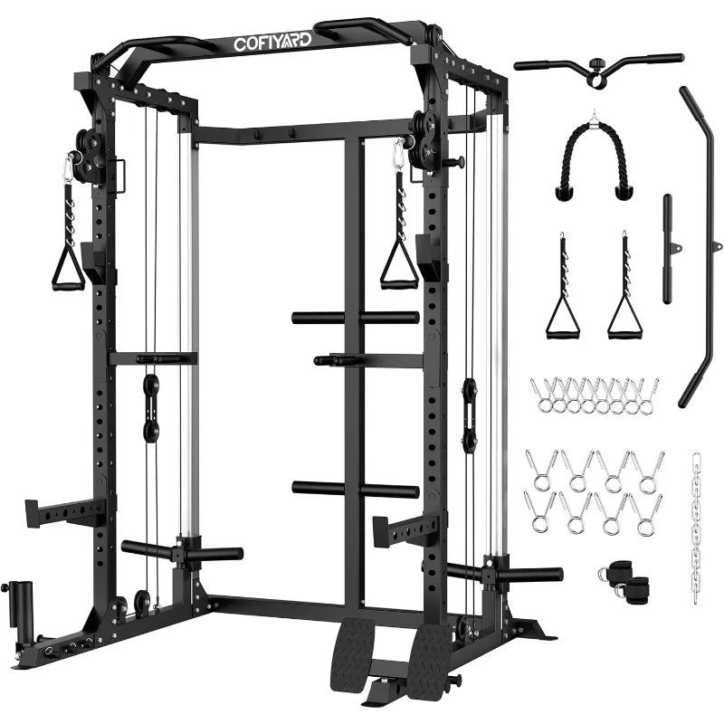 Cofiyard Fitness Power Cage With Dual Pulley And Cable Crossover
